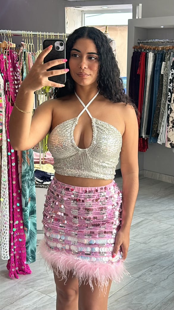 SEQUIN WHITE CROP TOP