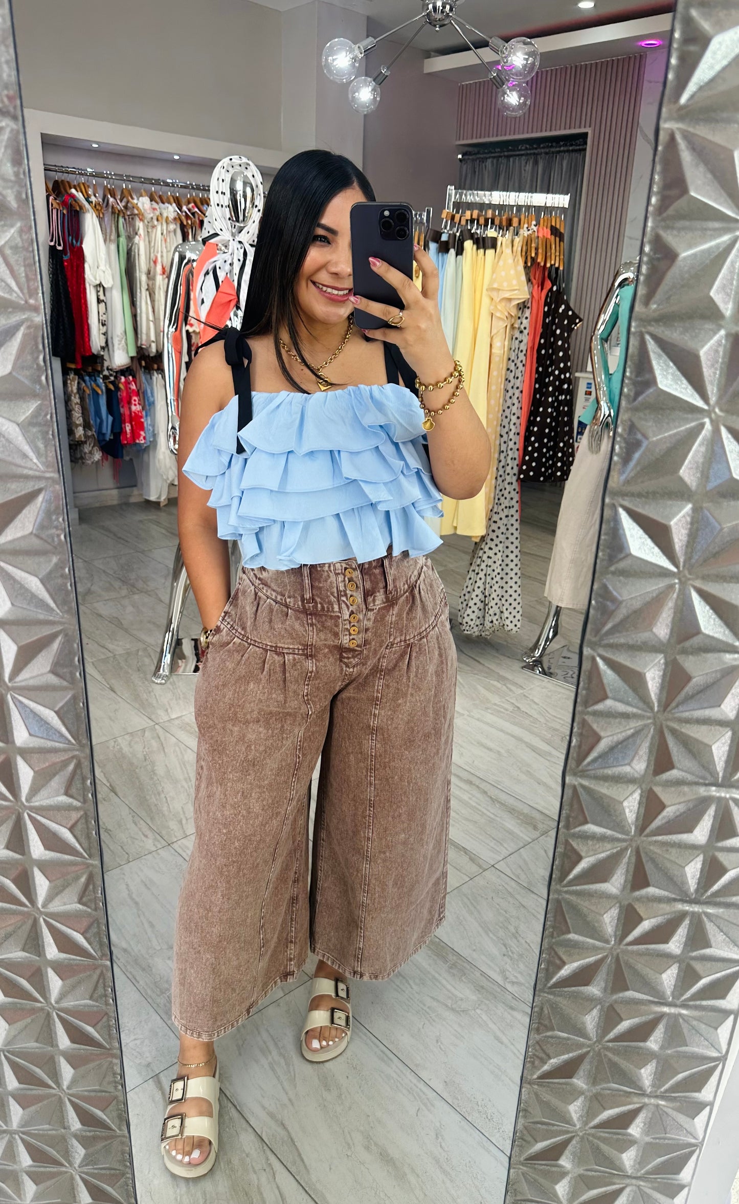 RUFFLE BABY BLUE TOP