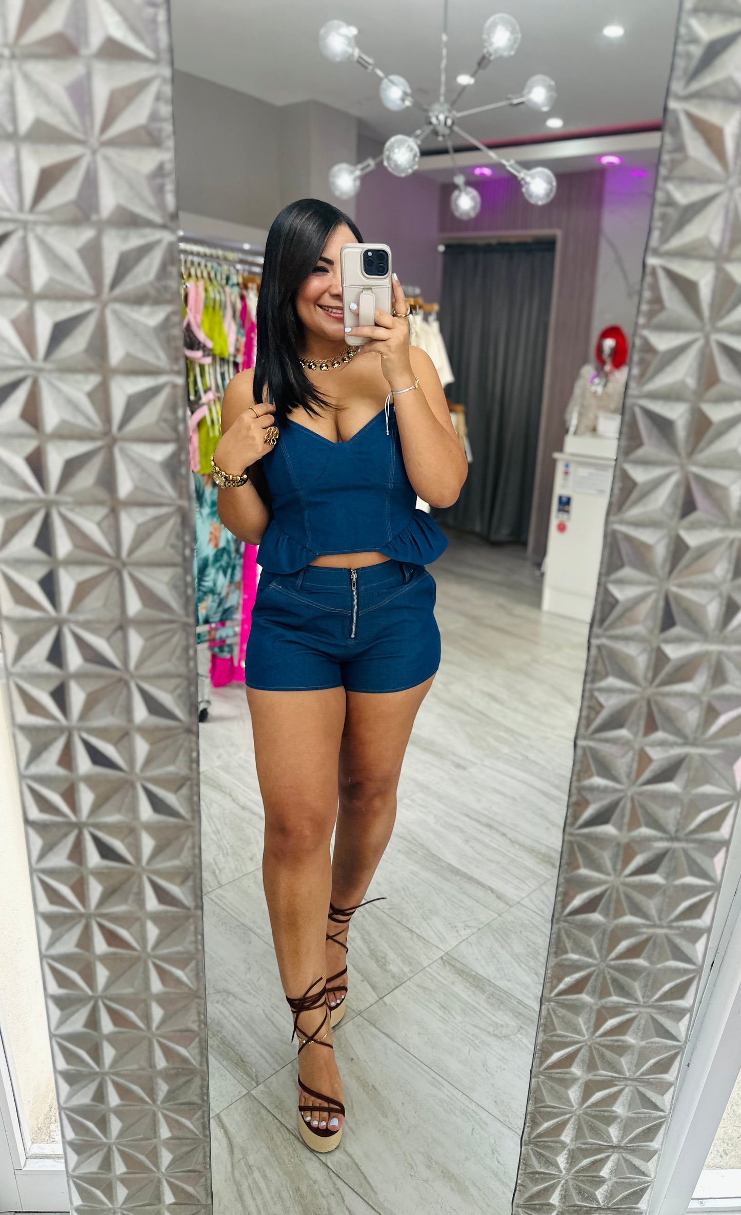 DENIM SHORT SET