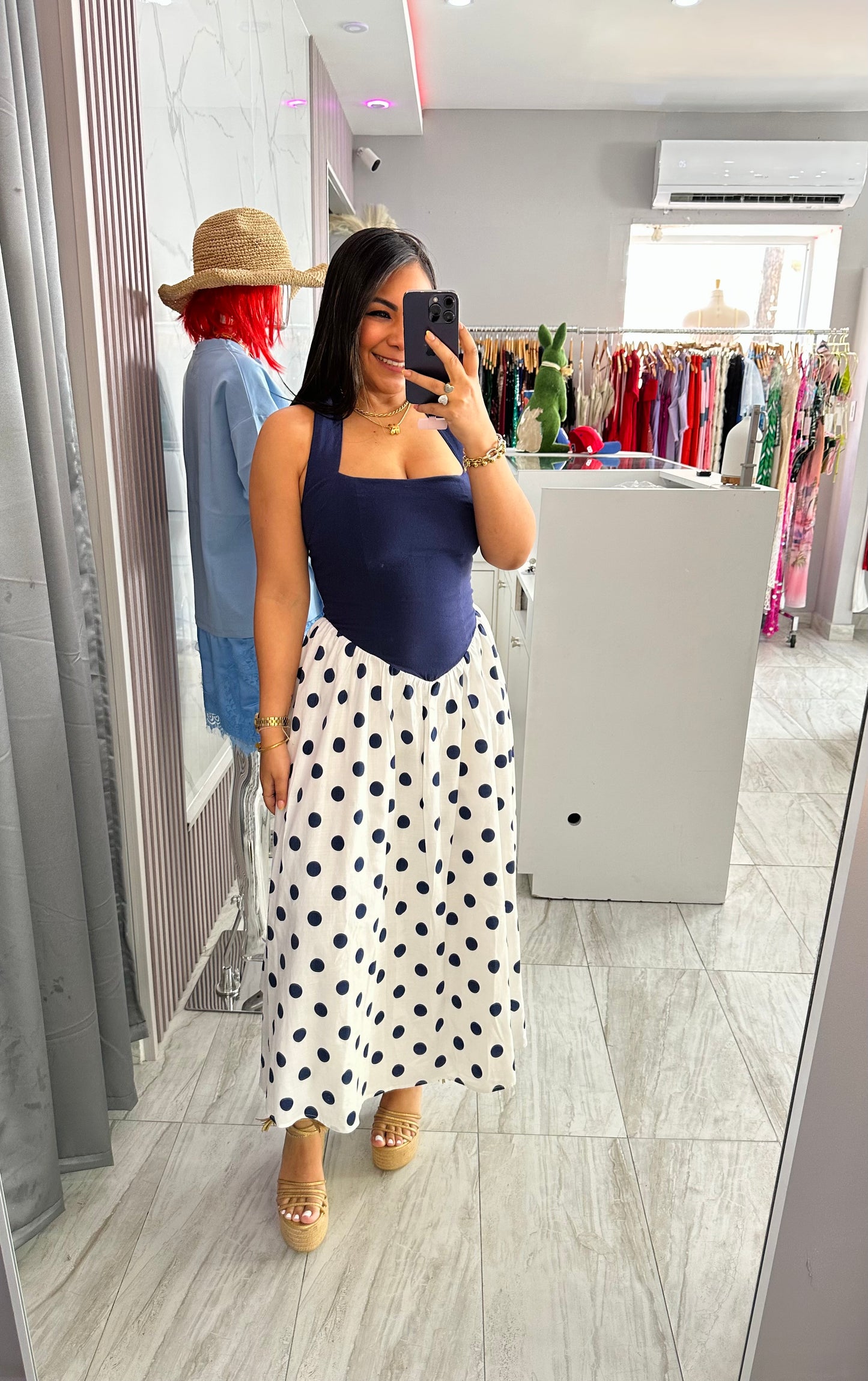 POLKA DENIM VEST DRESS