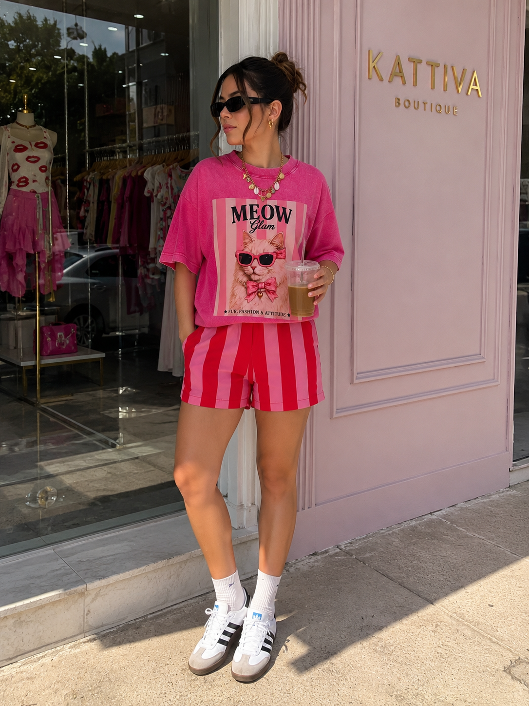 STRIPED SHORT PANT RED AND PINK
