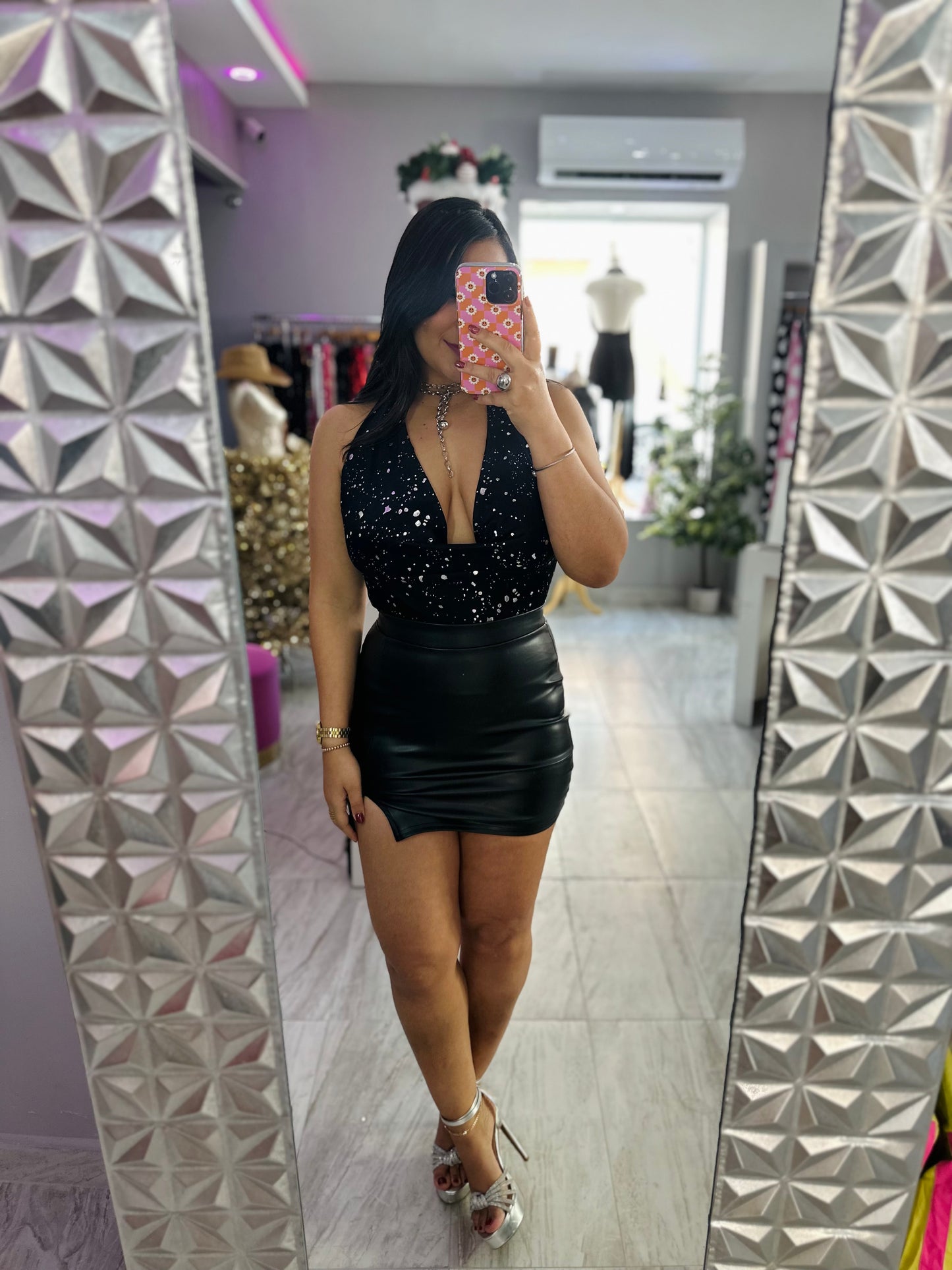 LEATHER BLACK SKIRT