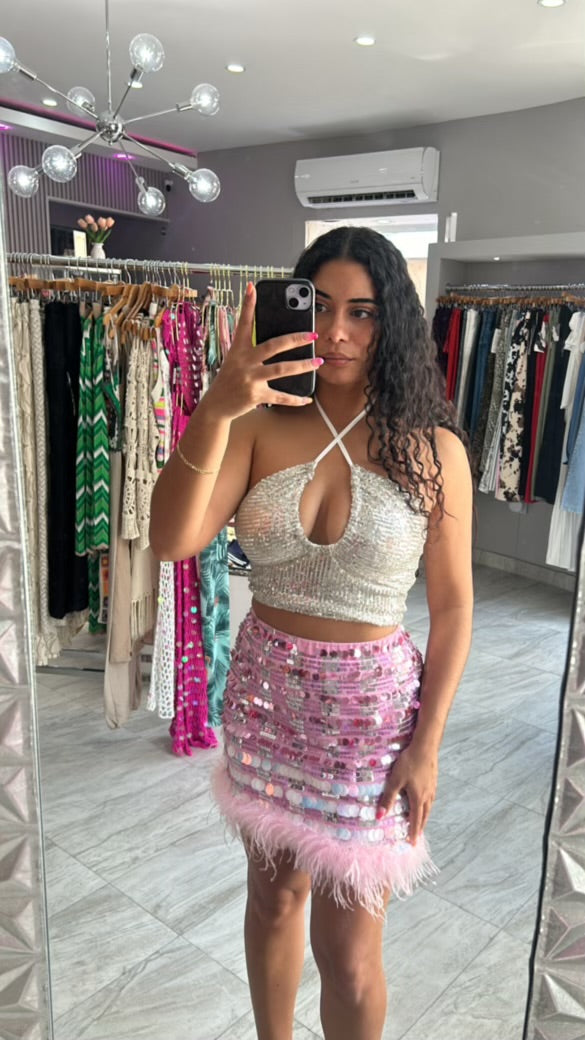 SEQUIN WHITE CROP TOP