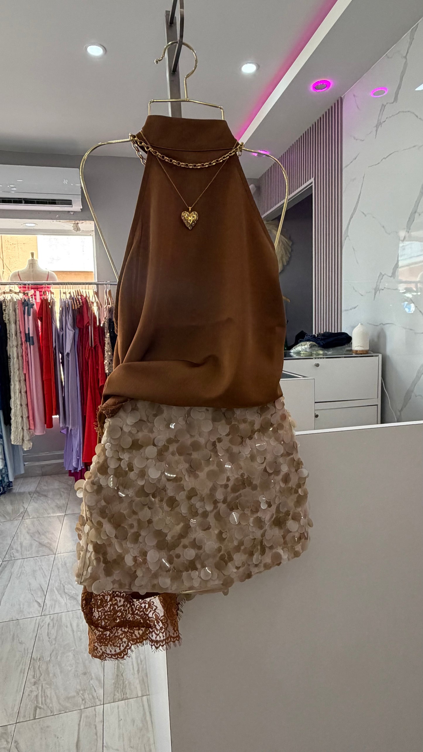 TAUPE SEQUIN SKIRT (FALDA SOLAMENTE) RESTOCK
