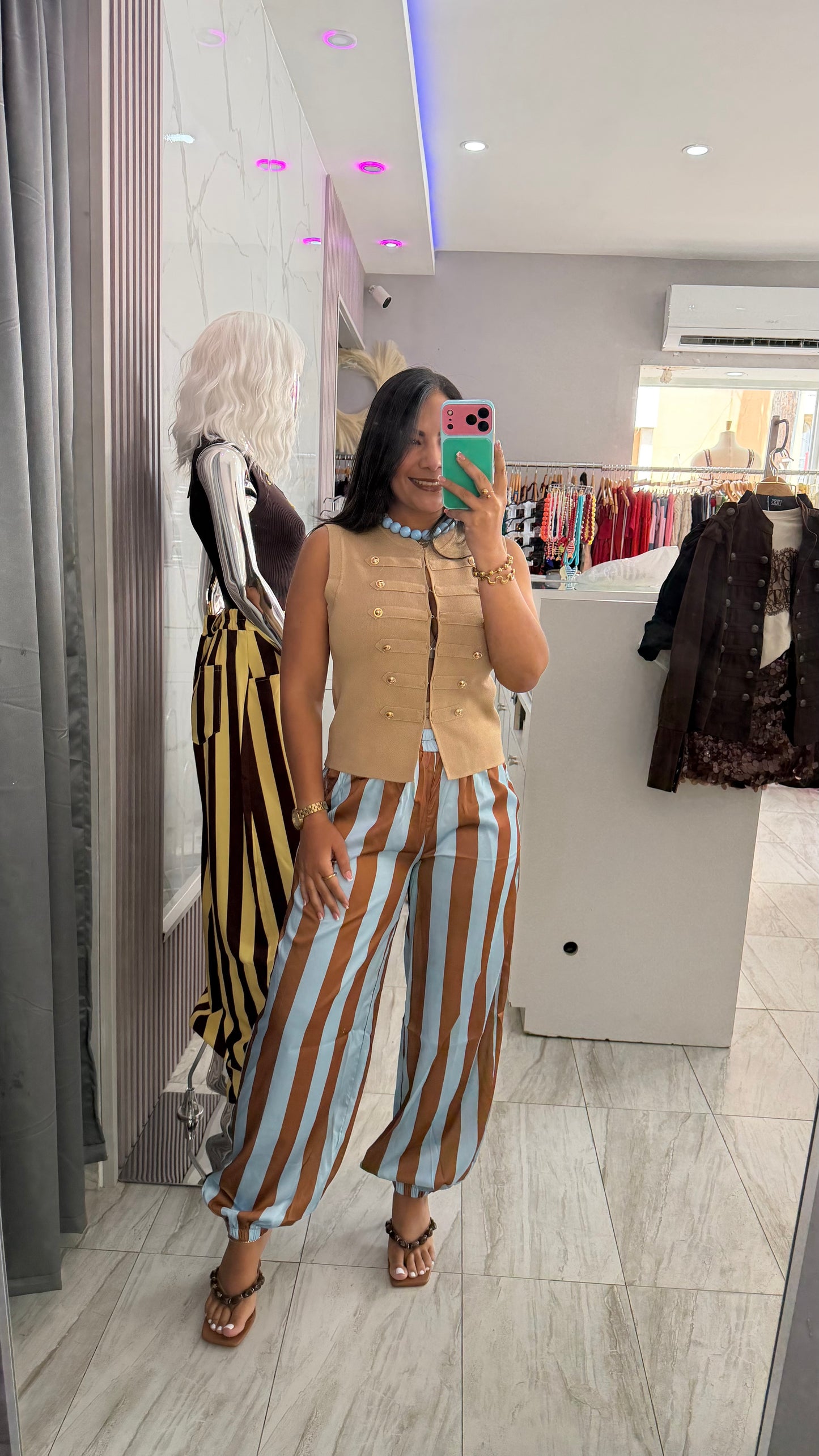 LETICIA BLUE AND CREAM STRIPED PANT