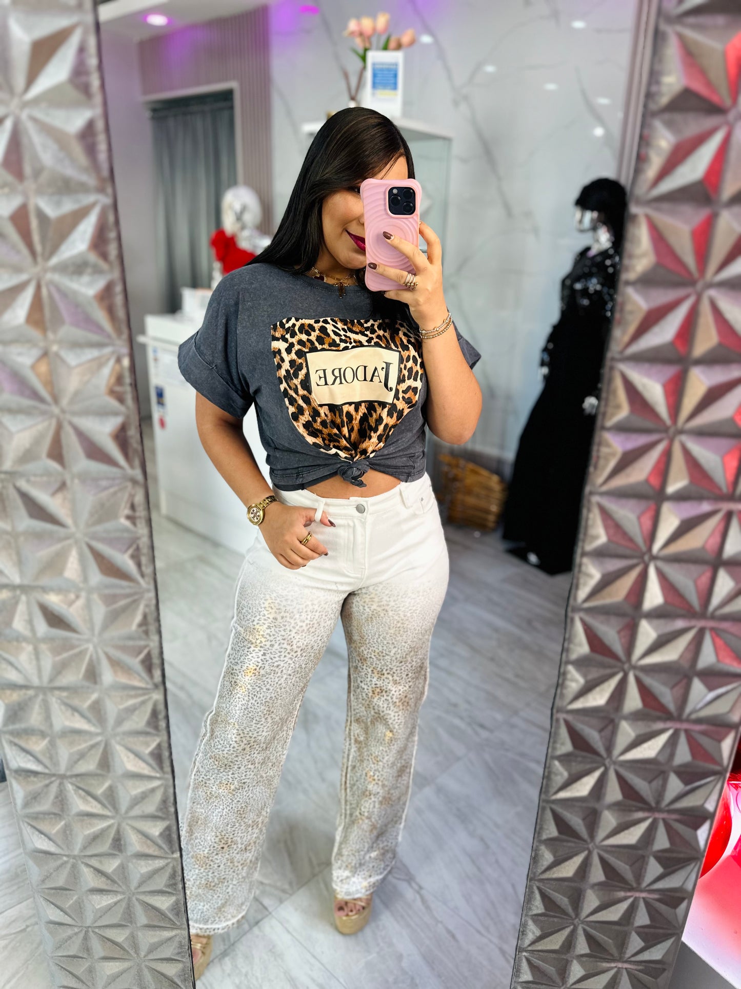 WHITE LEOPARD JEANS