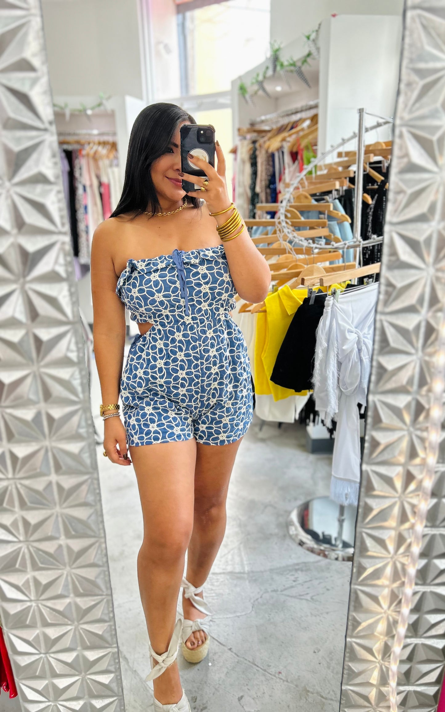 FLOWER DENIM ROMPER