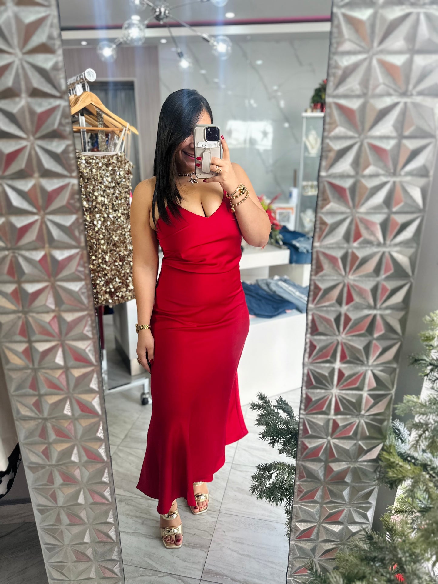 RED SATIN DRESS