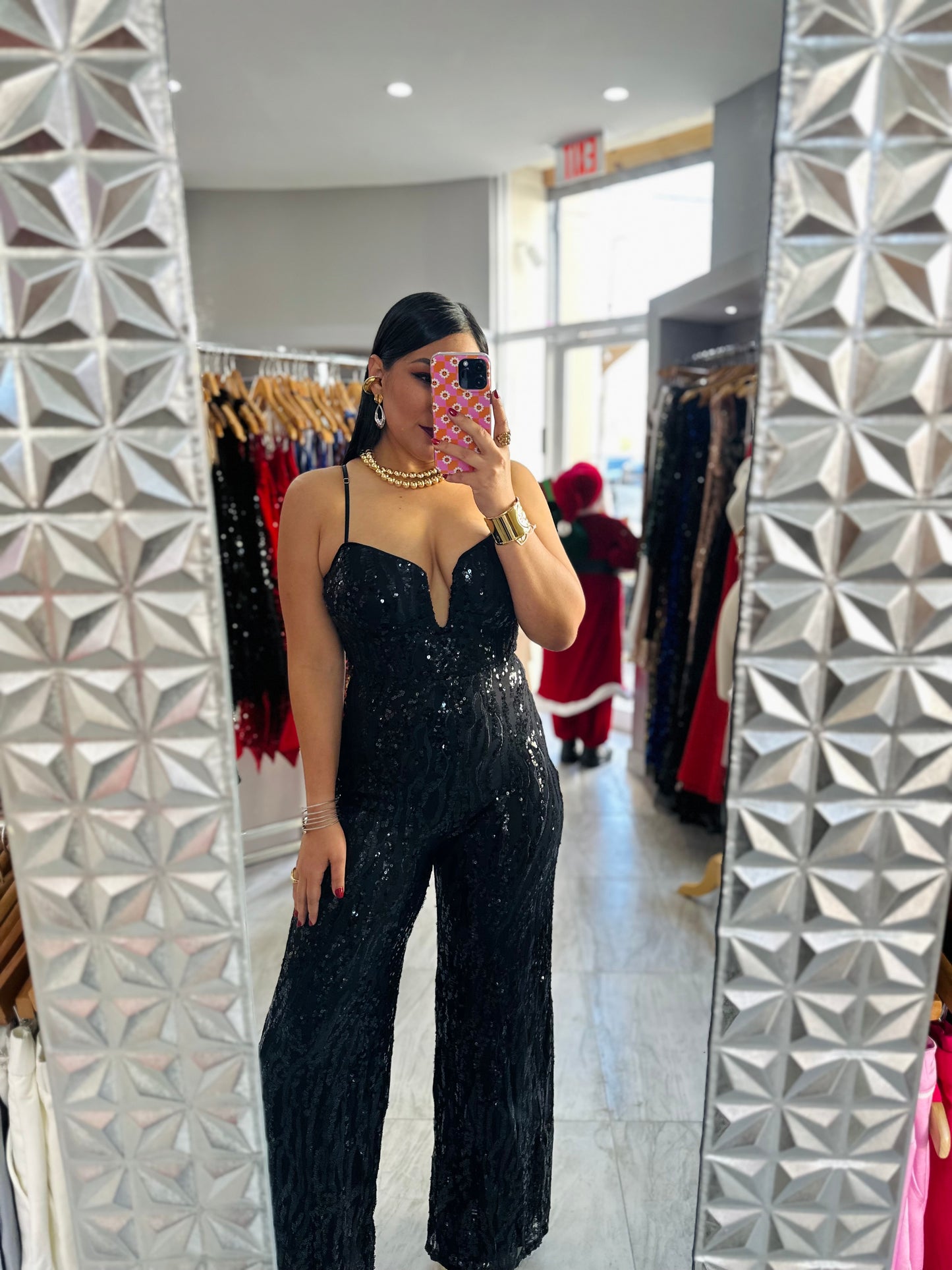 BLACK SEQUIN JUMPSUIT