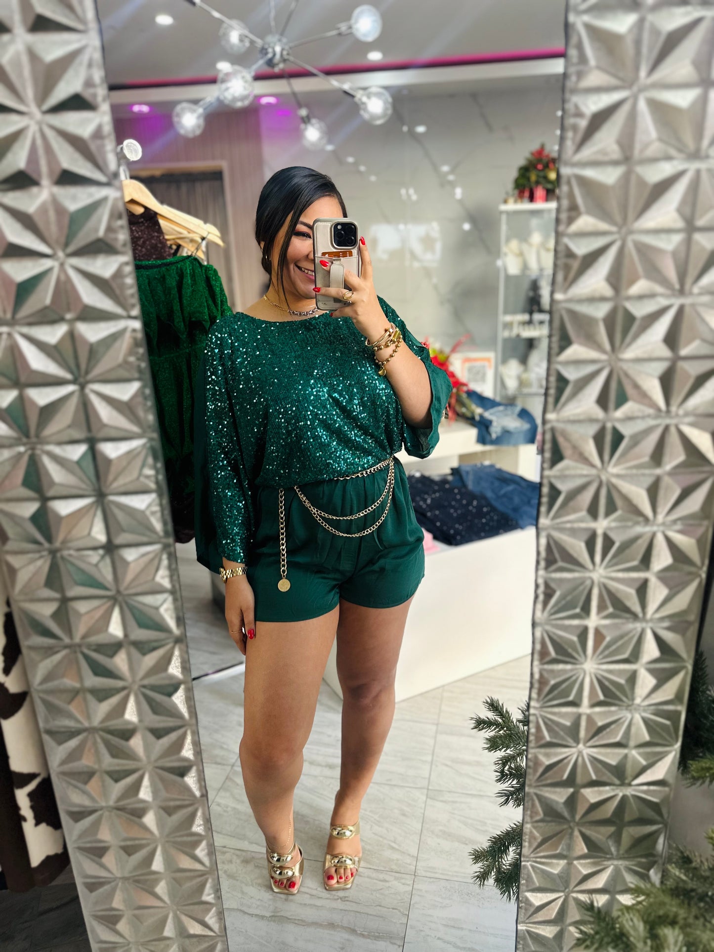 TEAL SEQUIN ROMPER