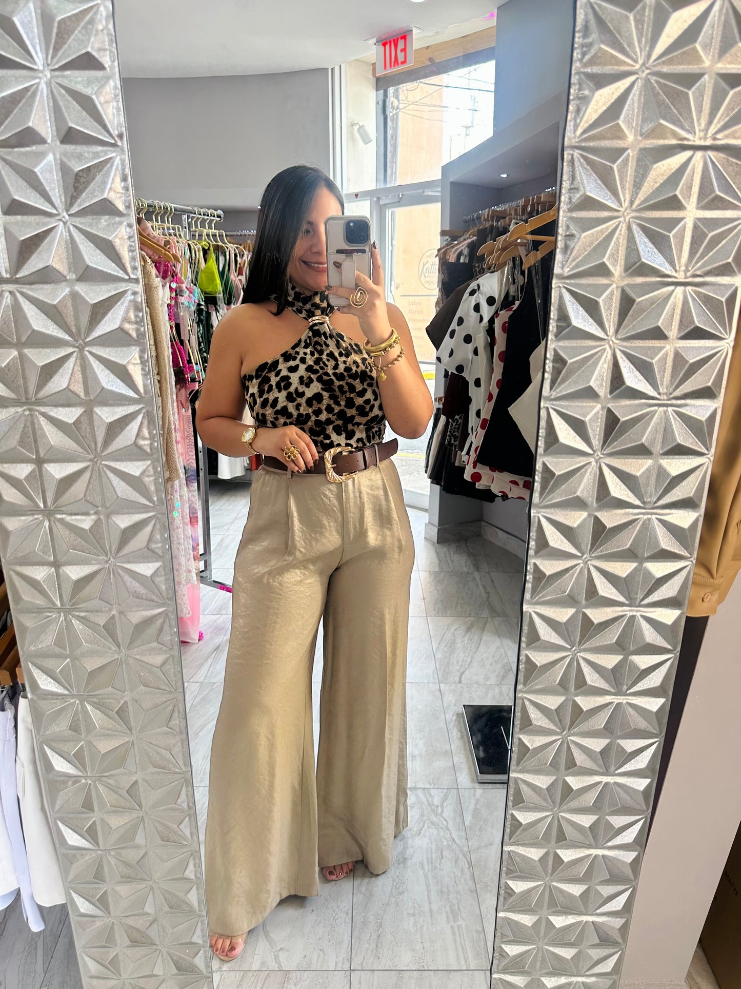 SATIN GOLD PANT WITH BELT