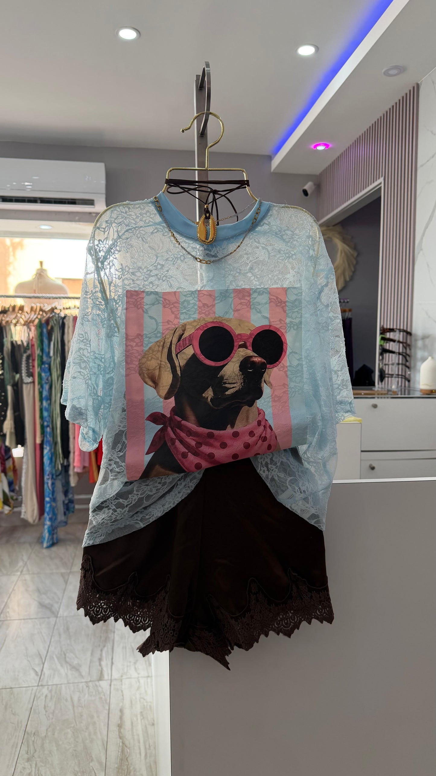 RETRIEVER DOGGY BABYBLUE LACE TOP
