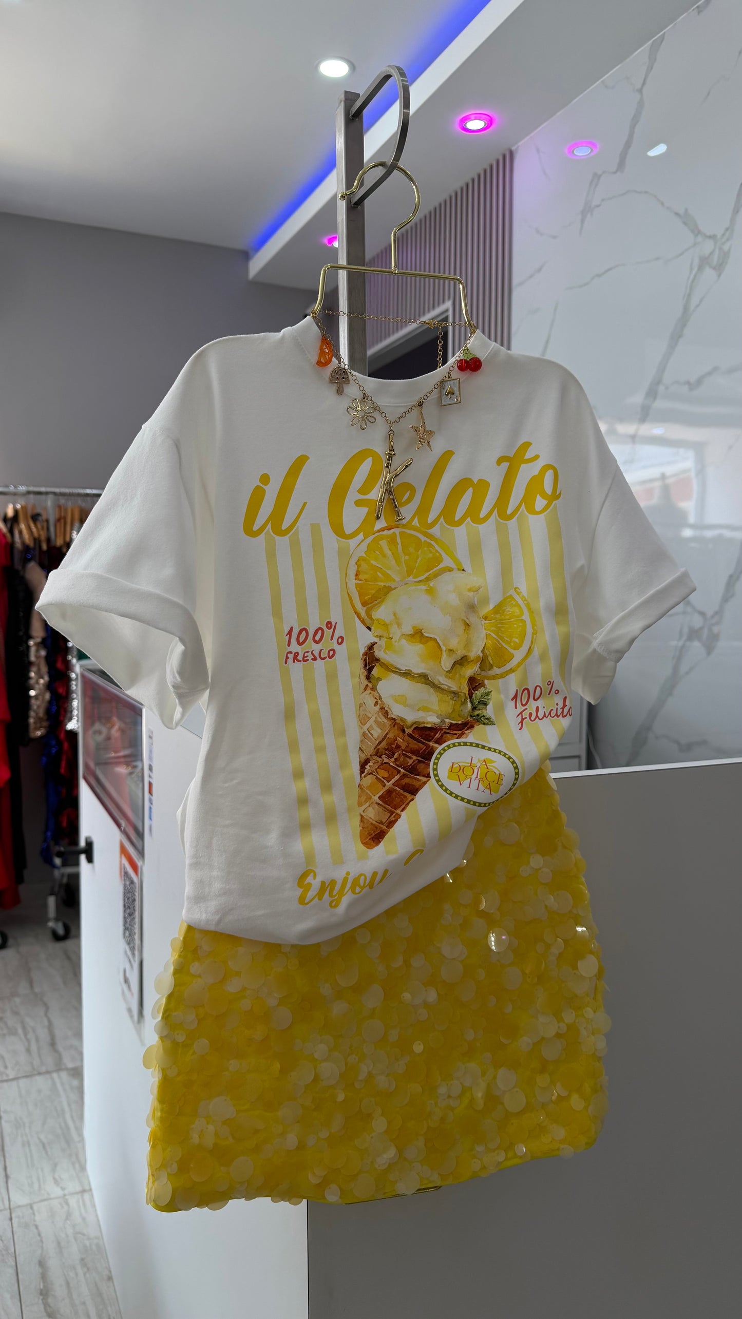 YELLOW SEQUIN SKIRT