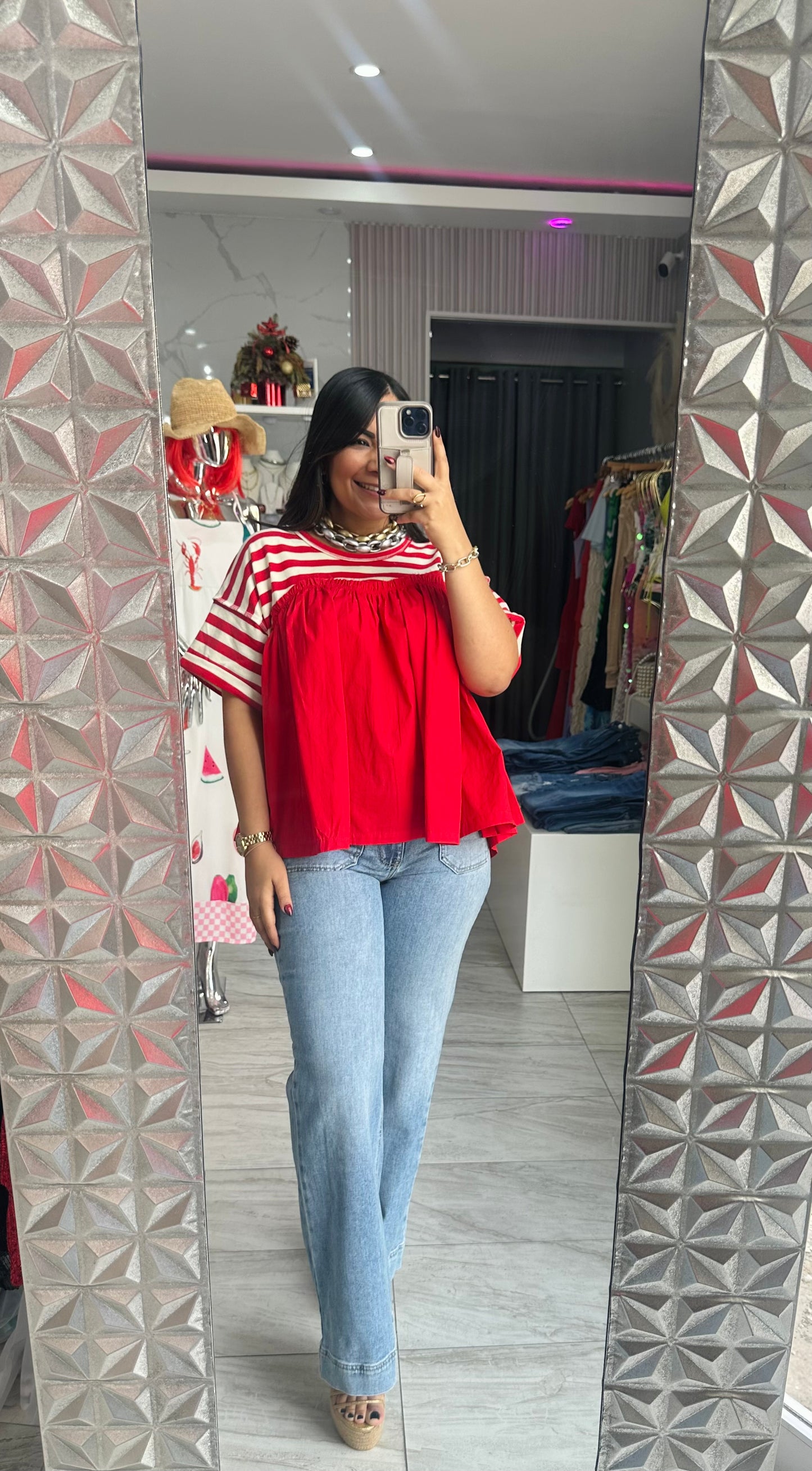 RED STRIPLE DOLL SHIRT