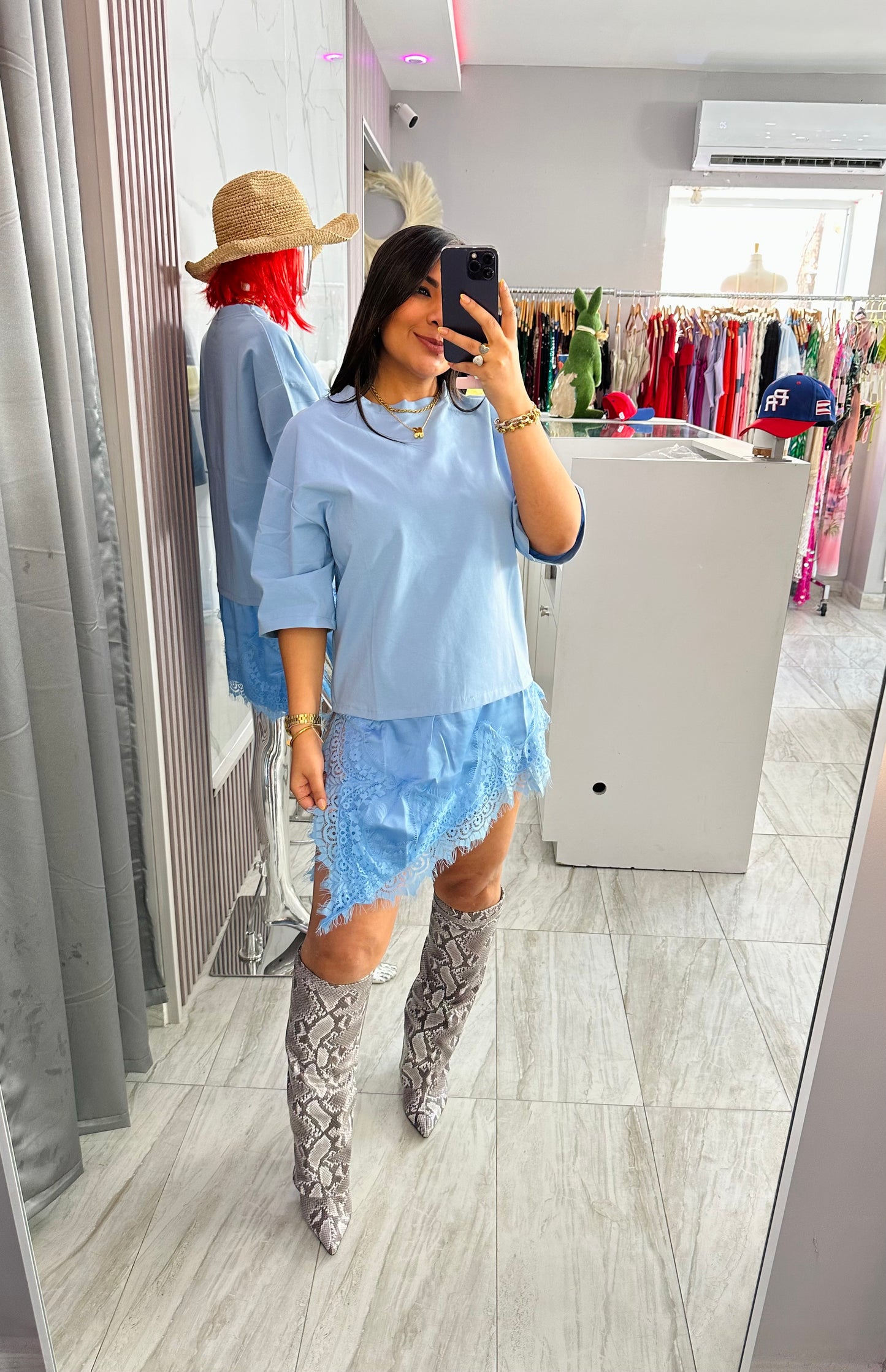LACE TSHIRT DRESS BABY BLUE