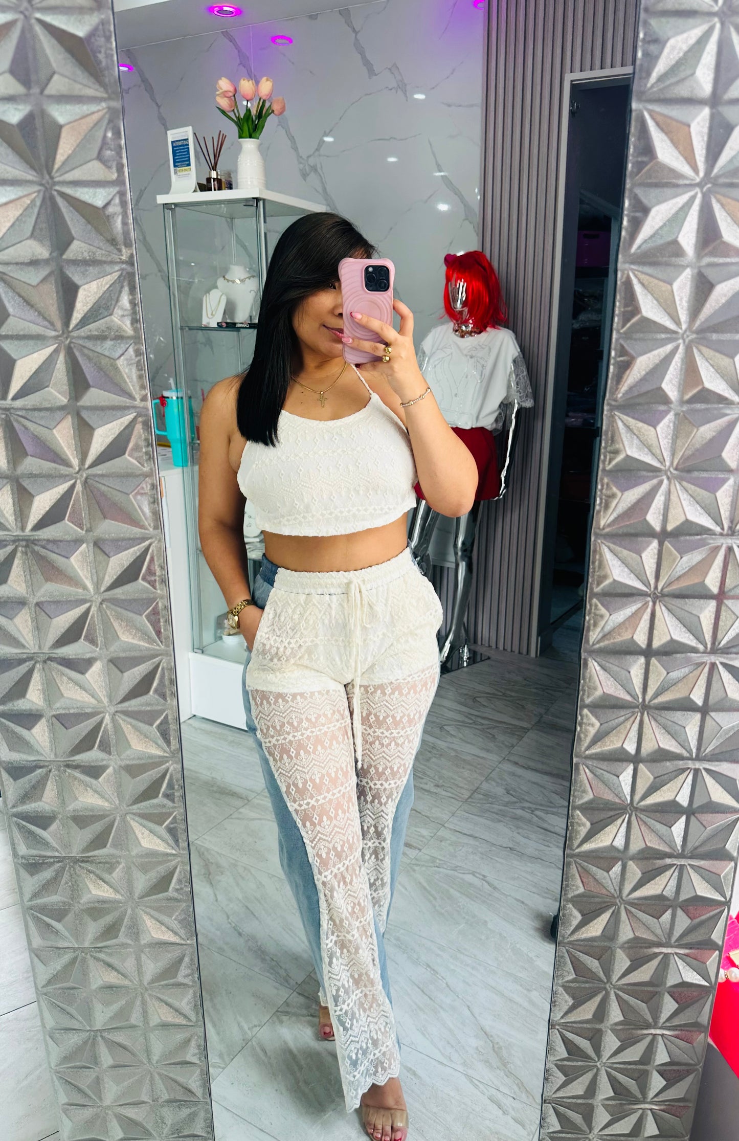LACE DENIM SET