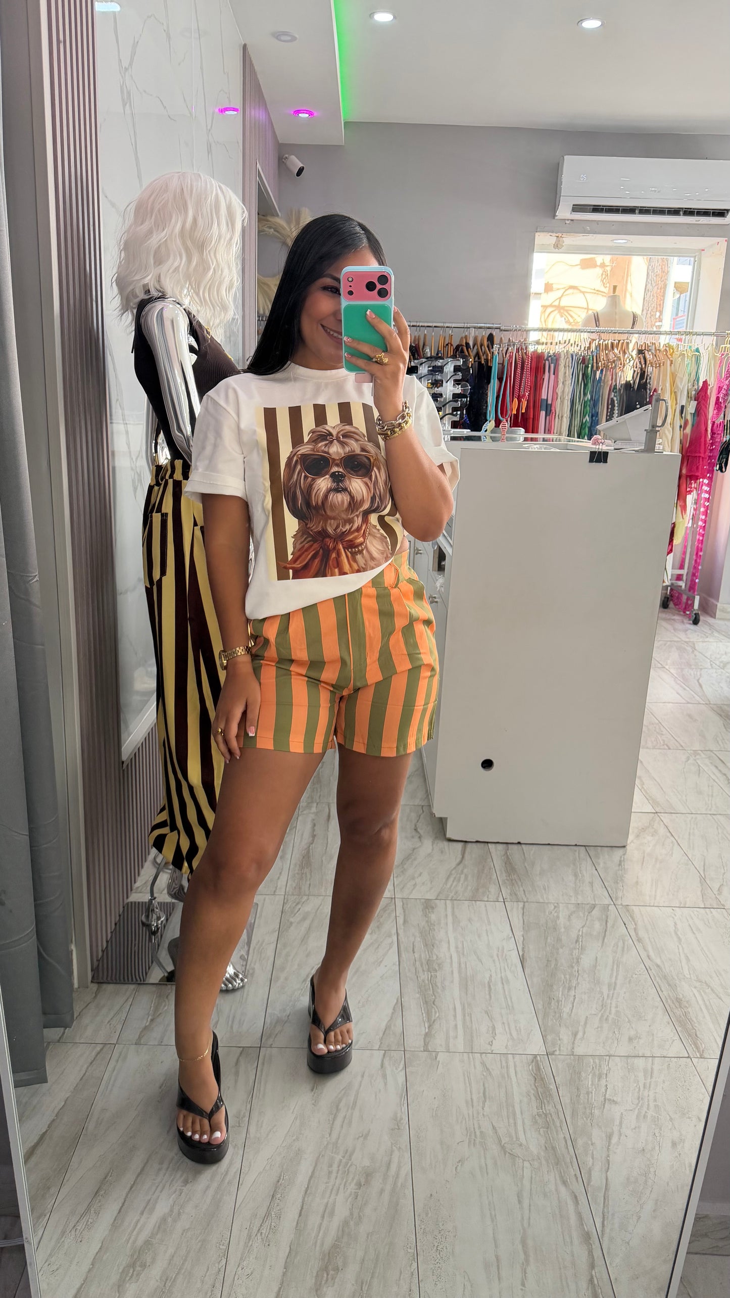 STRIPED SHORT PANT ORANGE AND OLIVE
