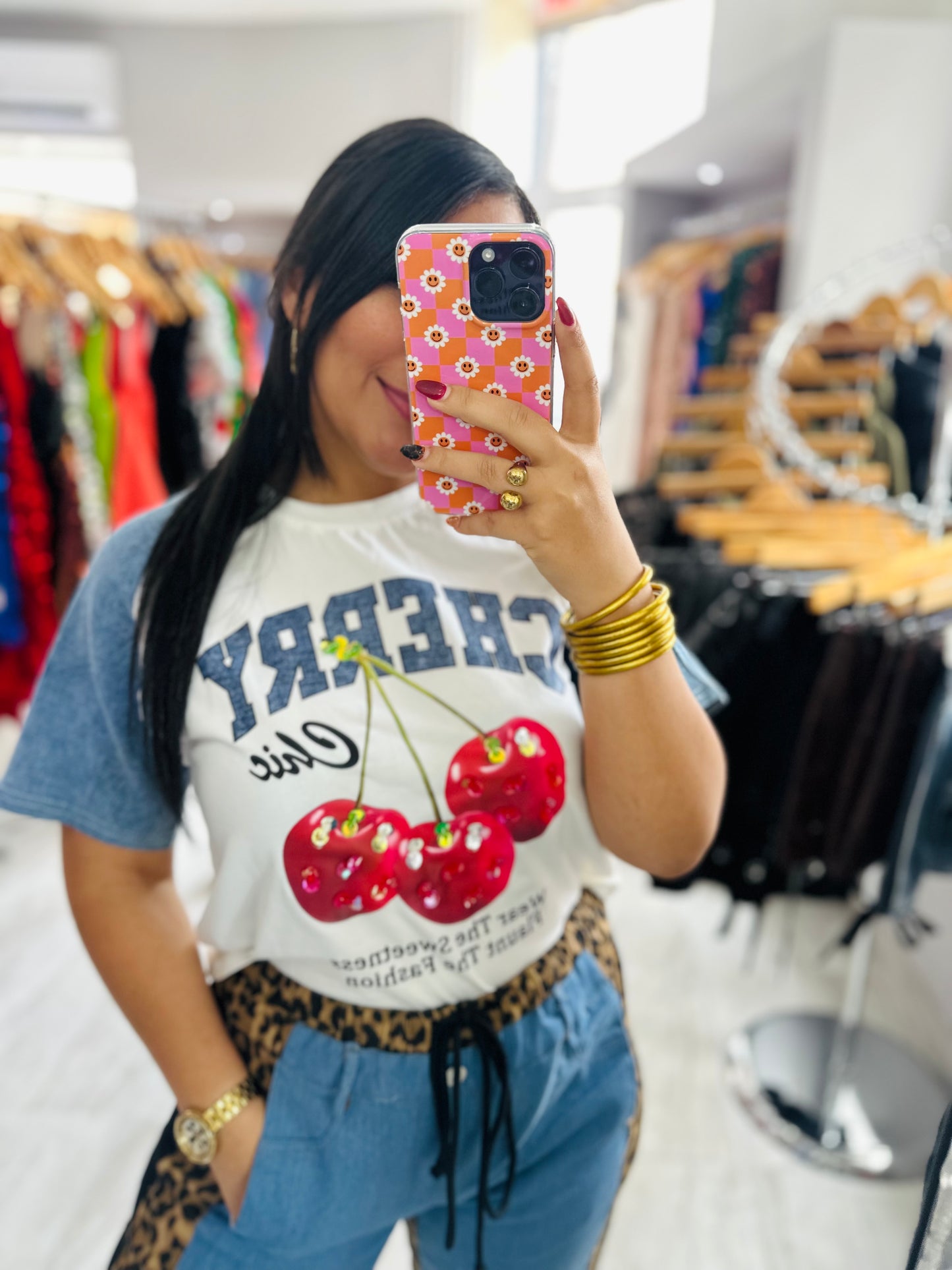 DENIM CHERRIES TOP