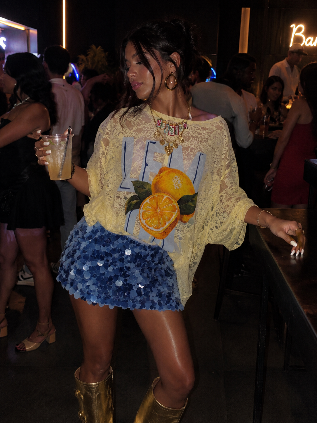 LEMON YELLOW LACE TOP