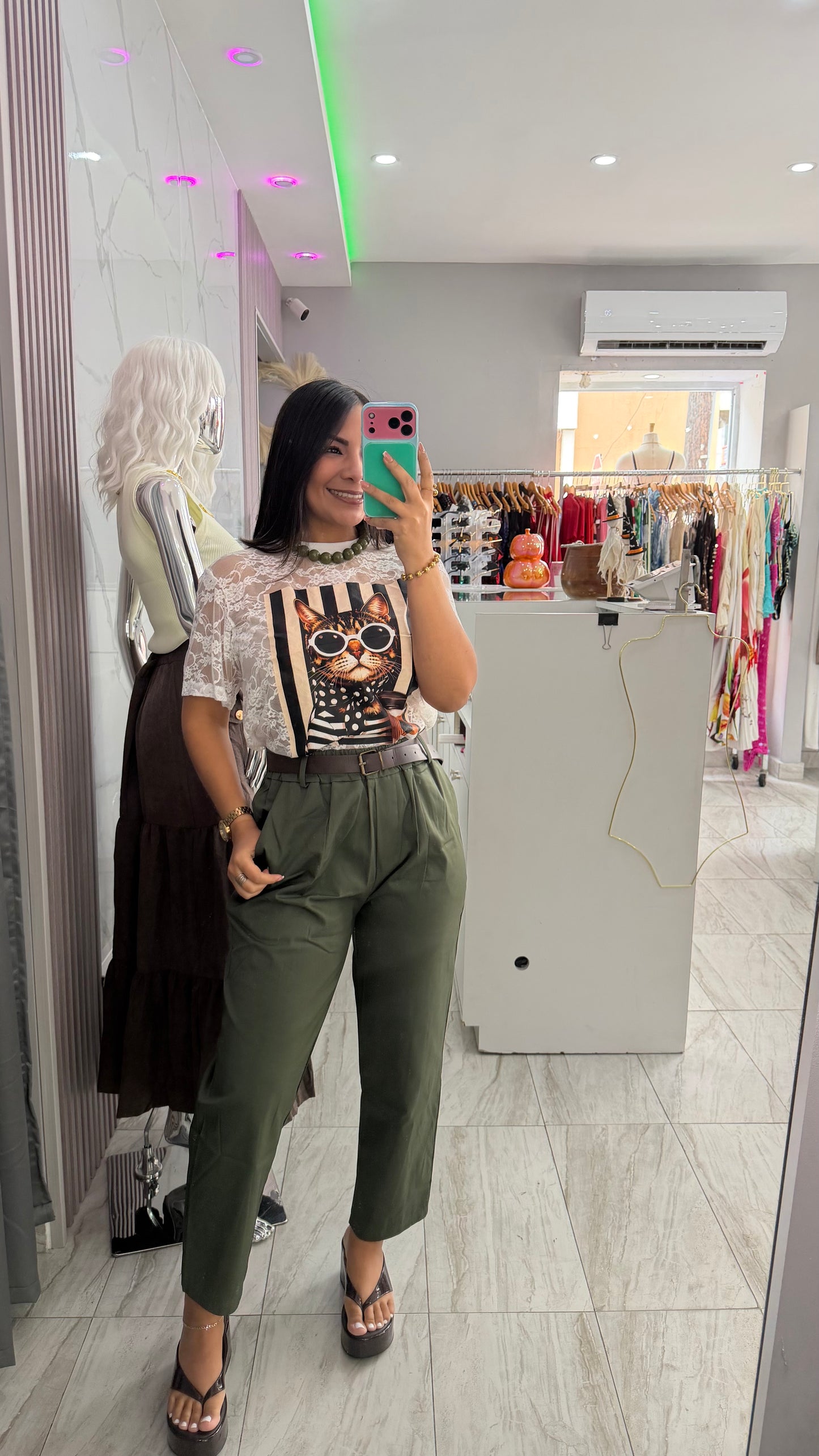 OLIVE PENCIL PANTS