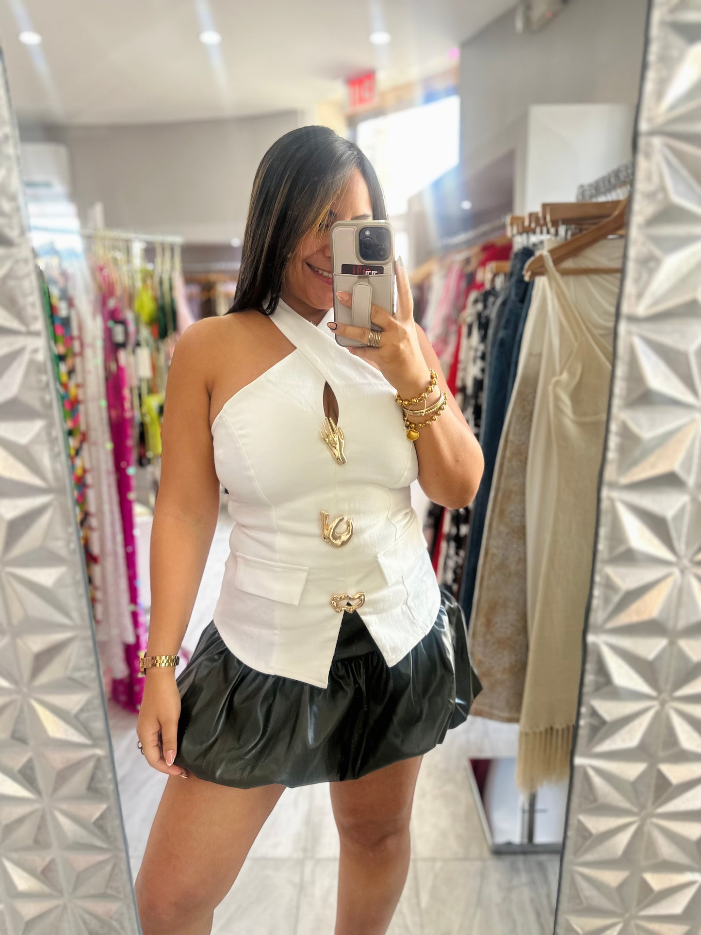 OLIVE LEATHER BUBBLE SKORT