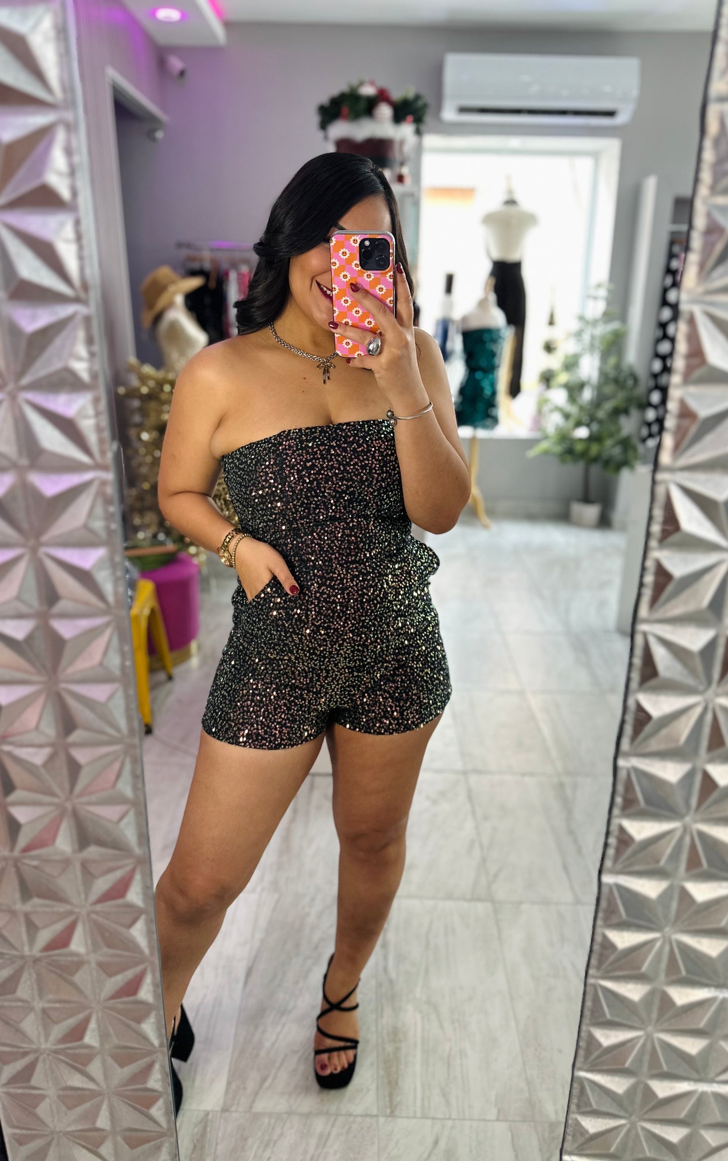 SEQUIN TORNASOL BACKLESS ROMPER