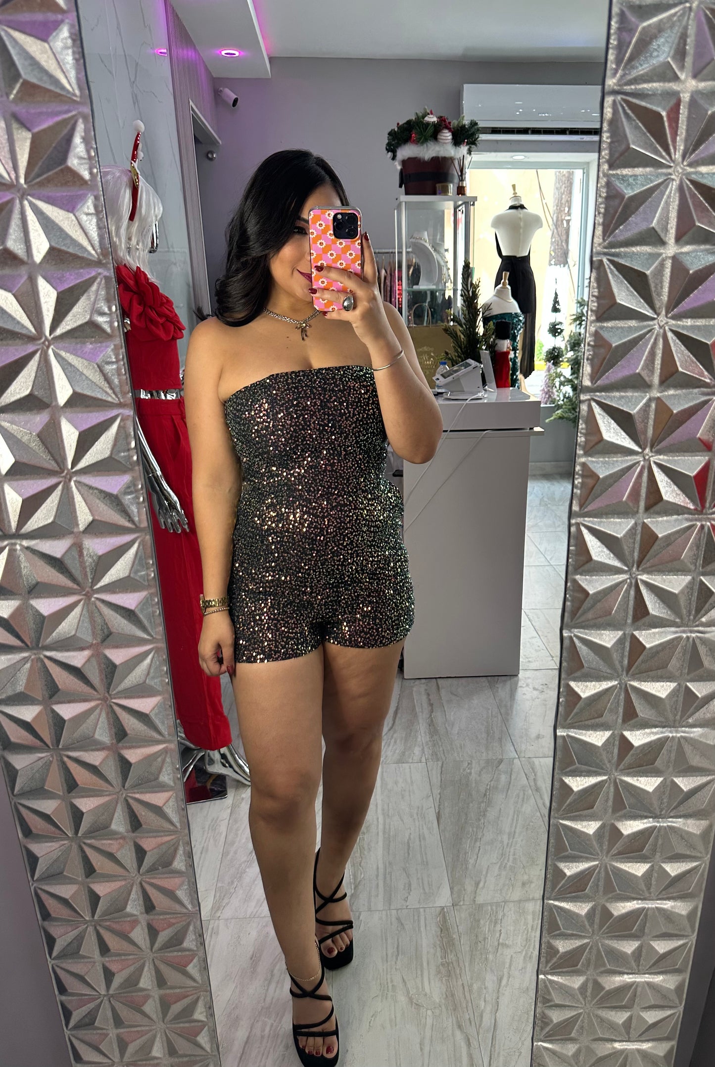 SEQUIN TORNASOL BACKLESS ROMPER