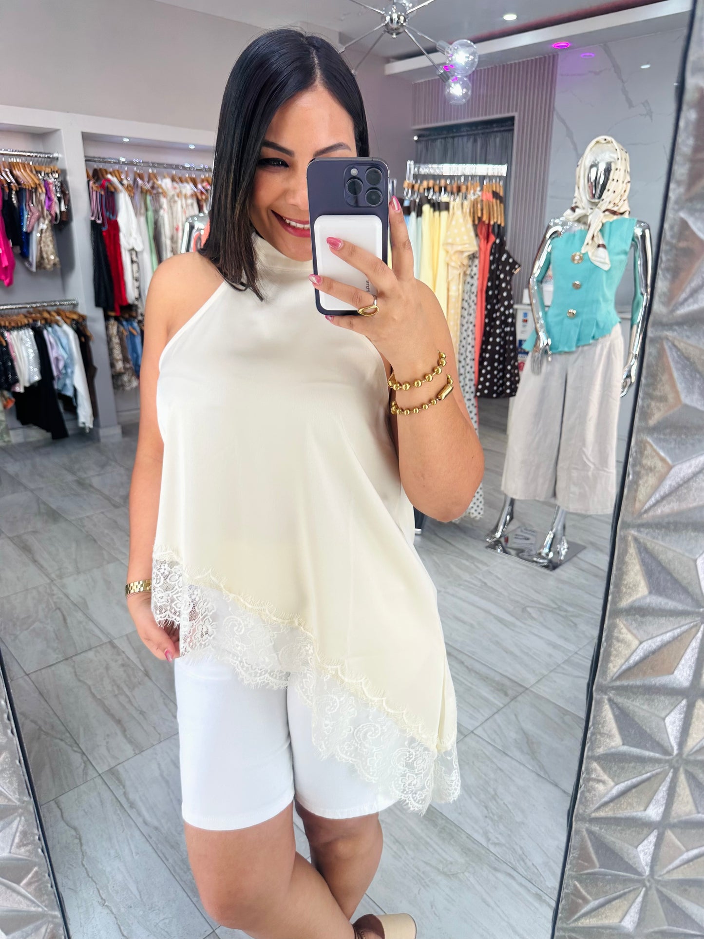 LACE SATIN TOP