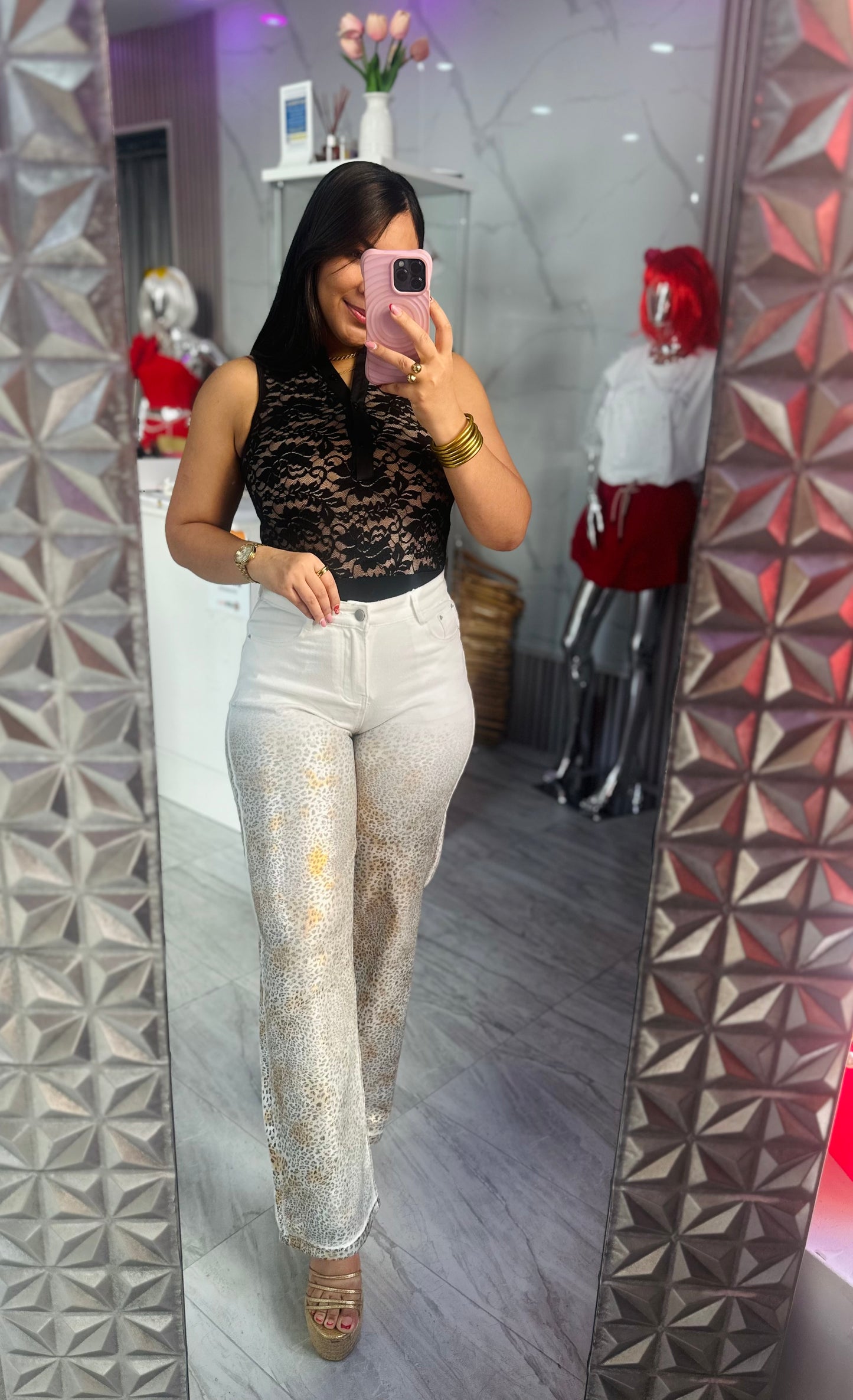 WHITE LEOPARD JEANS