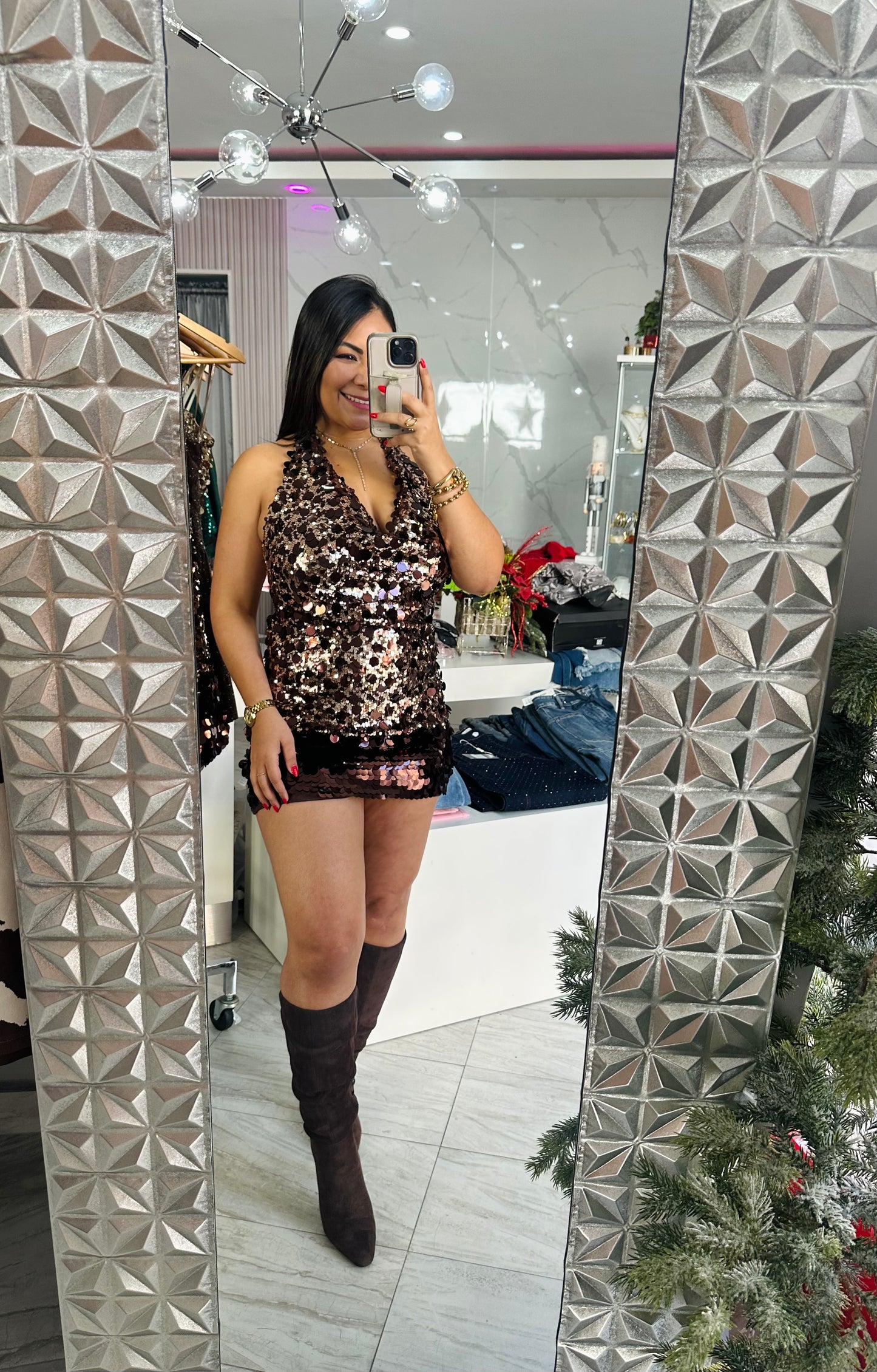 SEQUIN CHOCOLATE DRESS