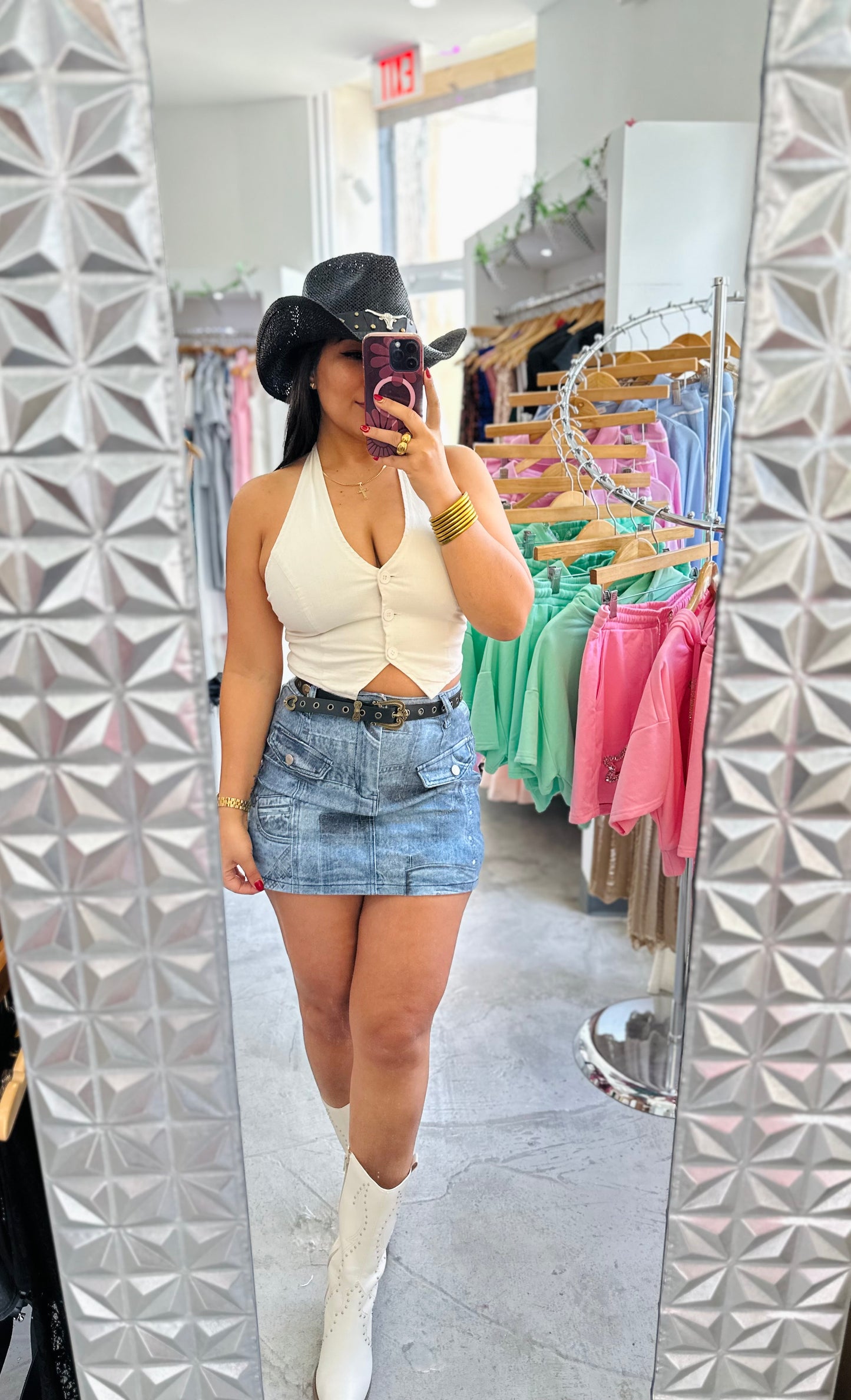 DENIM SKORT WITH BELT