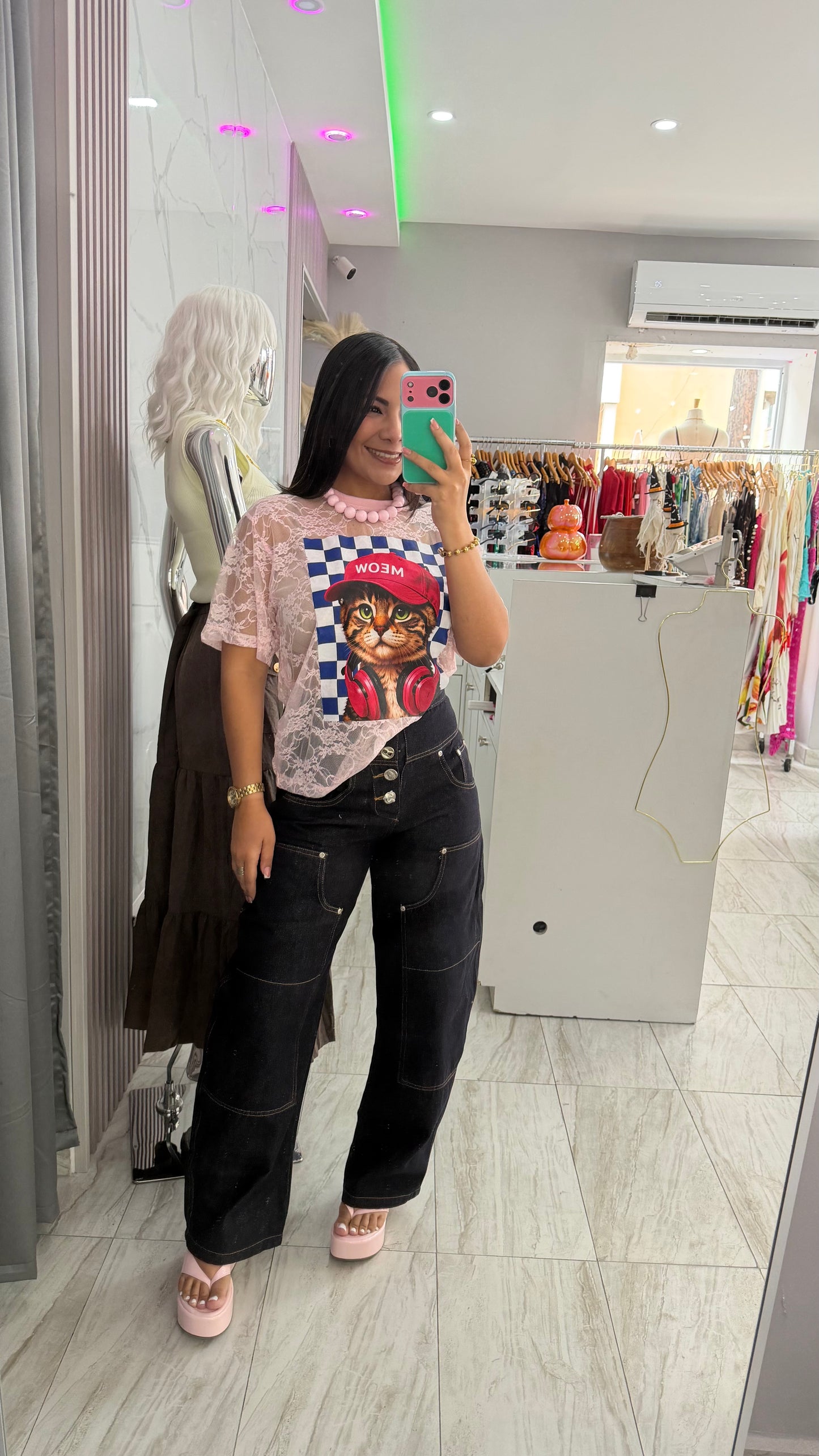 PINK CAT LACE TOP