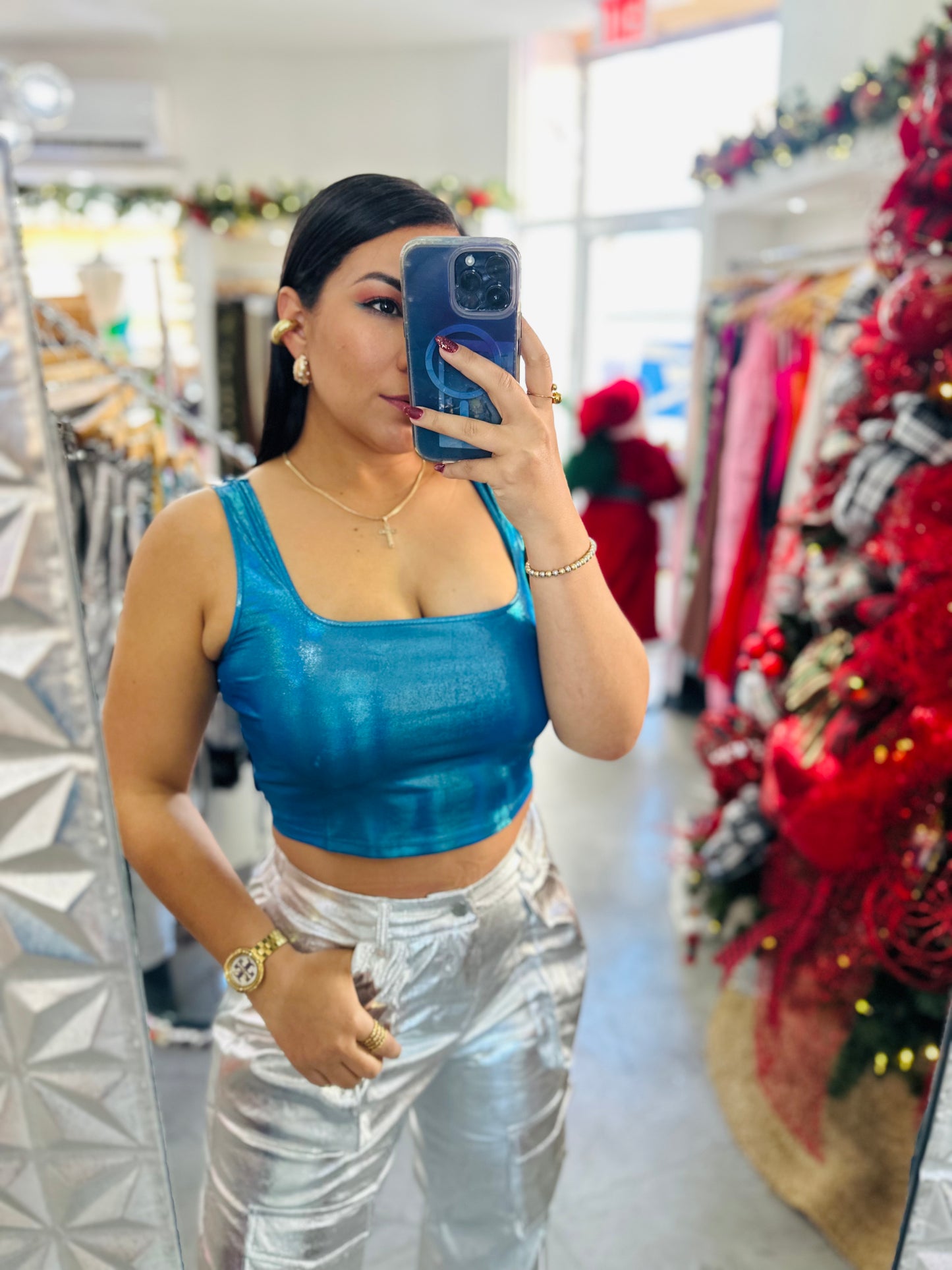 BLUE METALLIC CROP