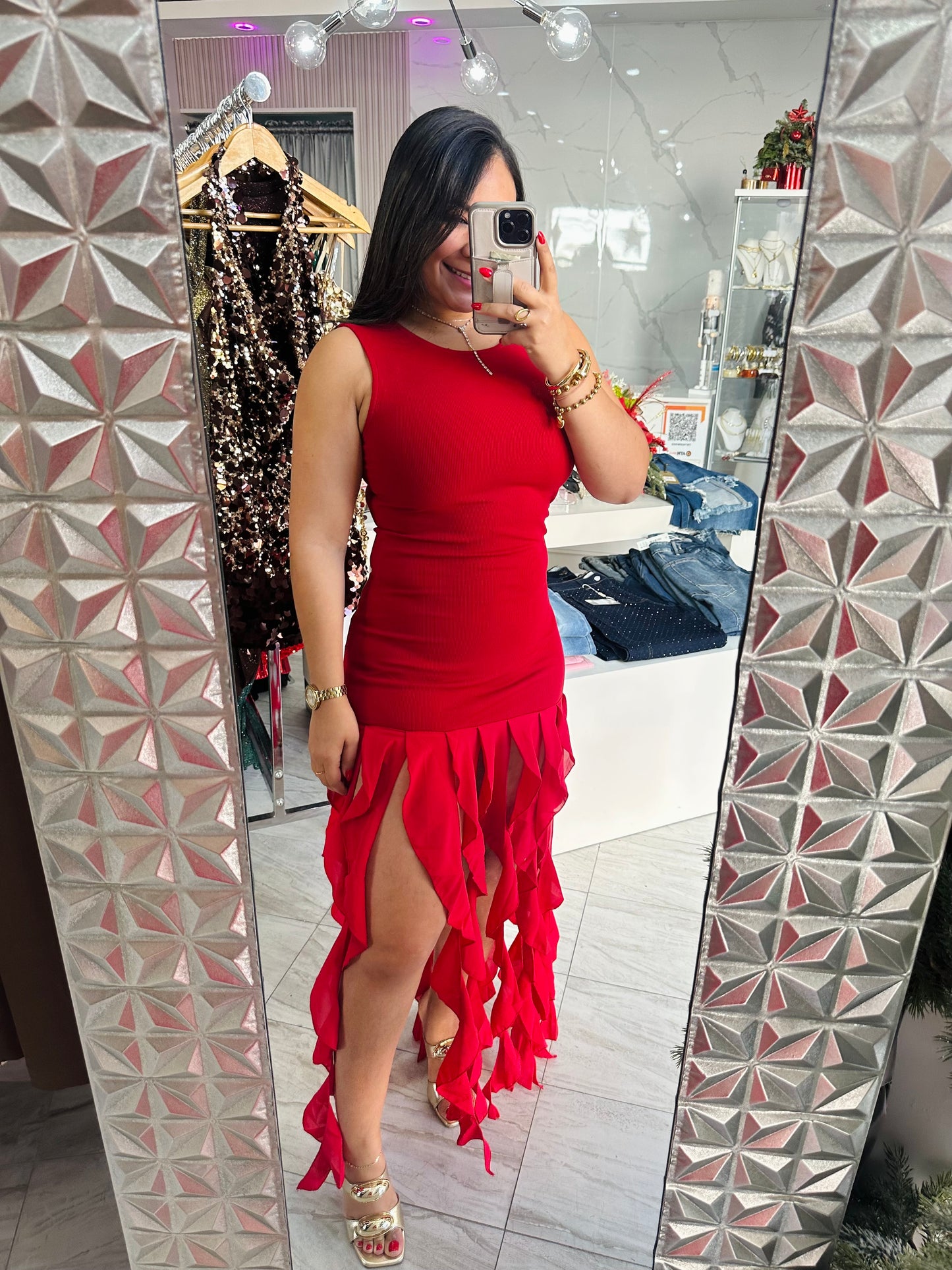 RUFFLE RED MINI DRESS