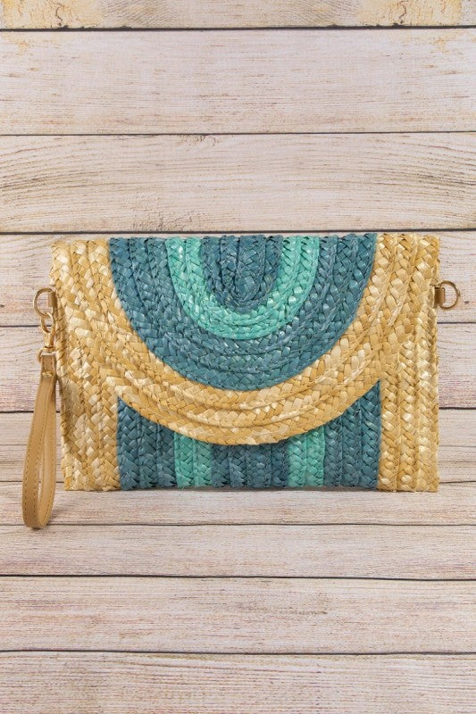 THREE TONE STRAW CLUTCH BAG