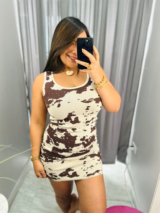 Cow print mini dress