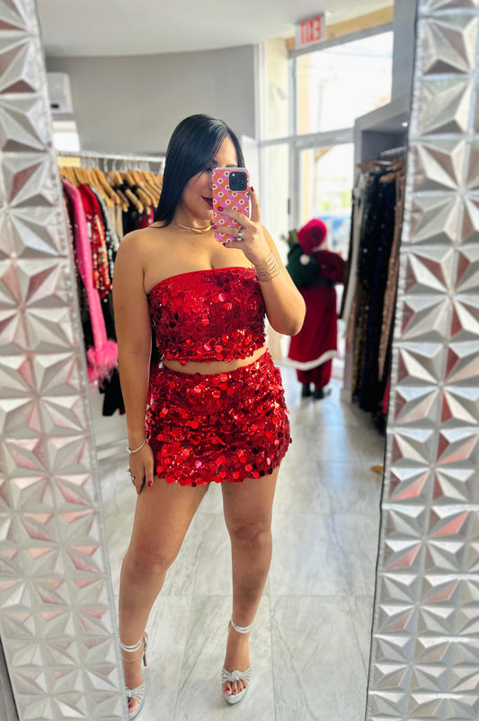 HOT RED SEQUIN SET