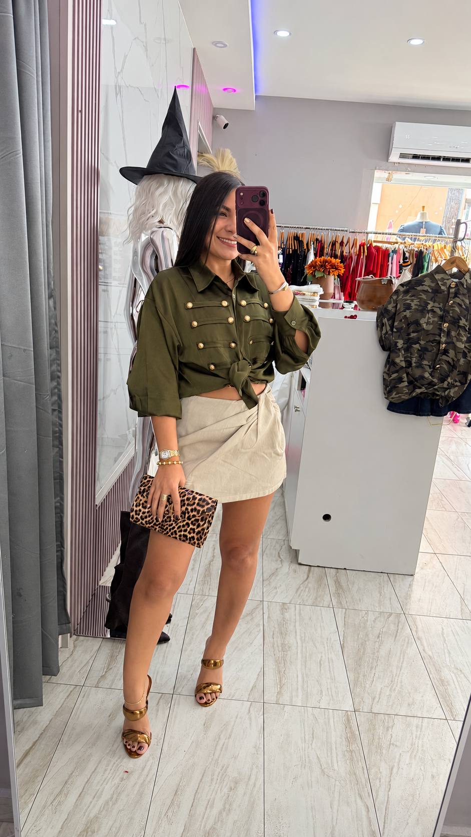 LEATHER SKORT COLOR HUESO