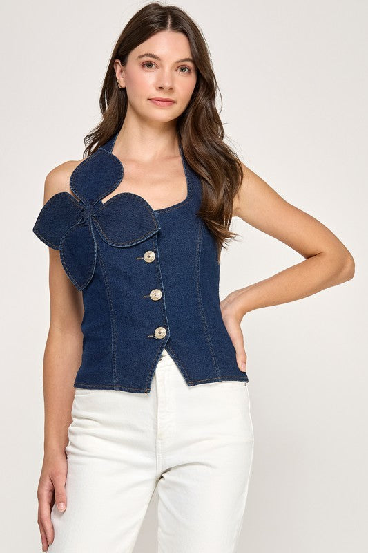 DENIM FLOWER TOP YA EN TIENDA