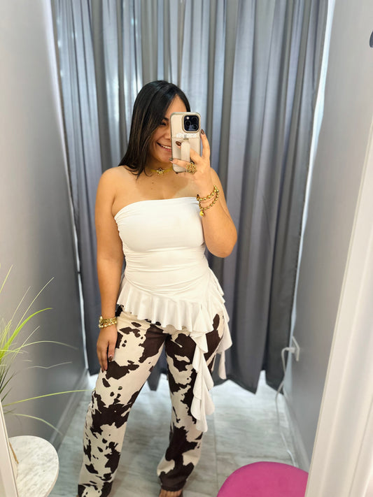 WHITE RUFFLE TOP