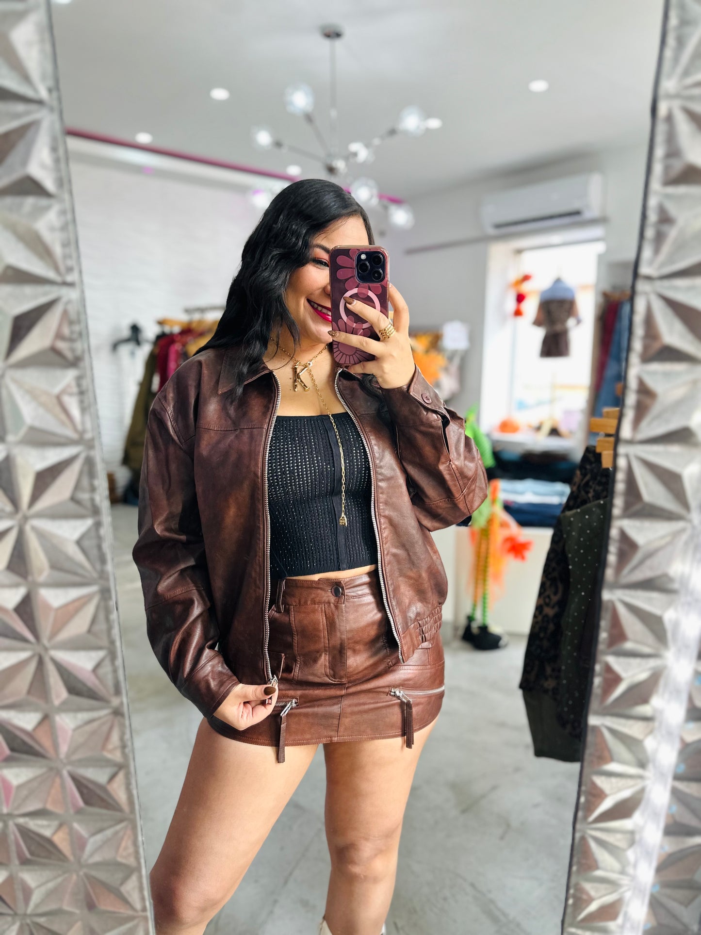 CHOCO LEATHER SKIRT