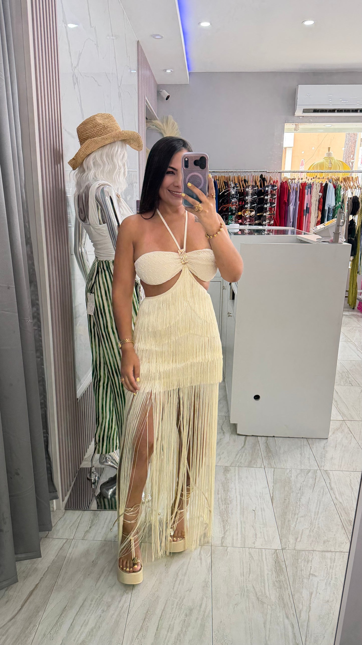 BAHAMAS CROCHET AND FRINGE DRESS