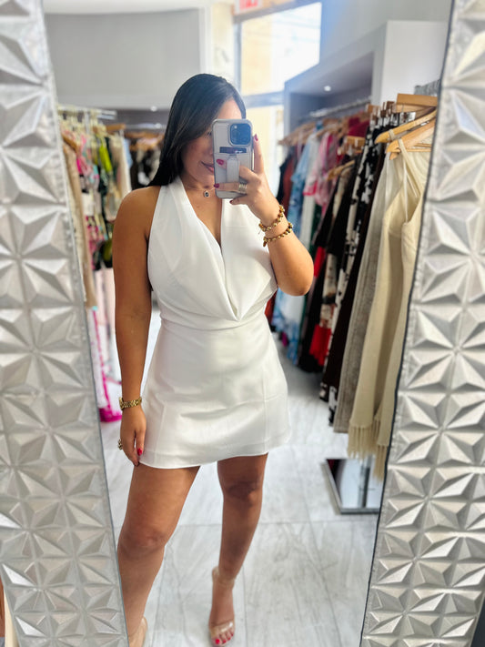 WHITE SATIN MINI DRESS