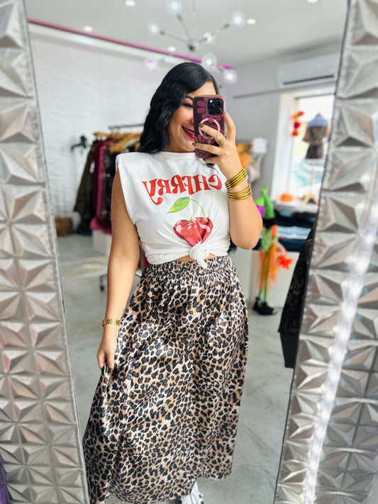 LEOPARD SATIN SKIRT