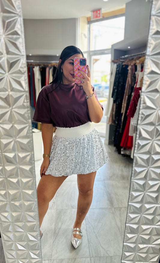 SILVER SEQUIN SKORT