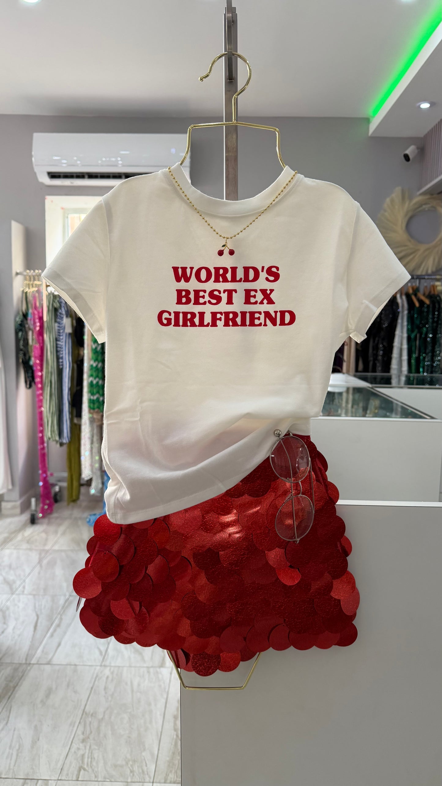 RED BIG SEQUIN MINI SKIRT
