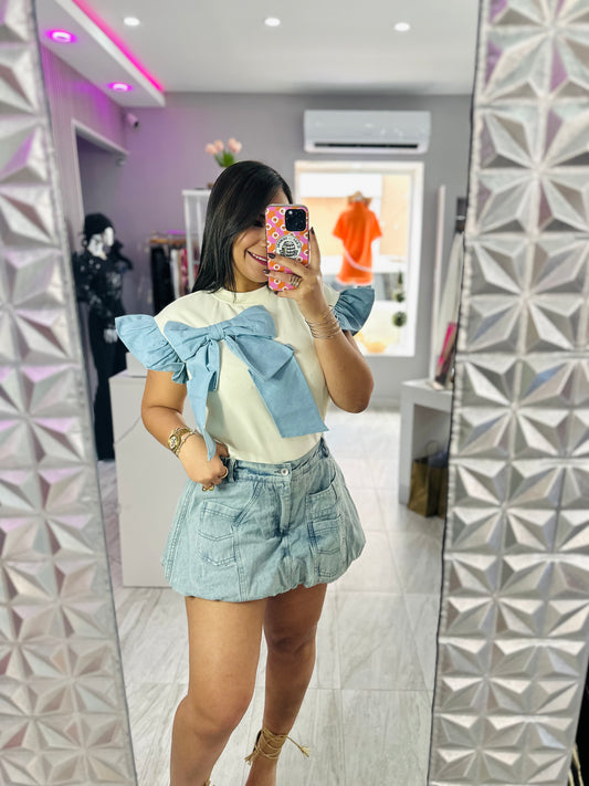 BOW DENIM TOP