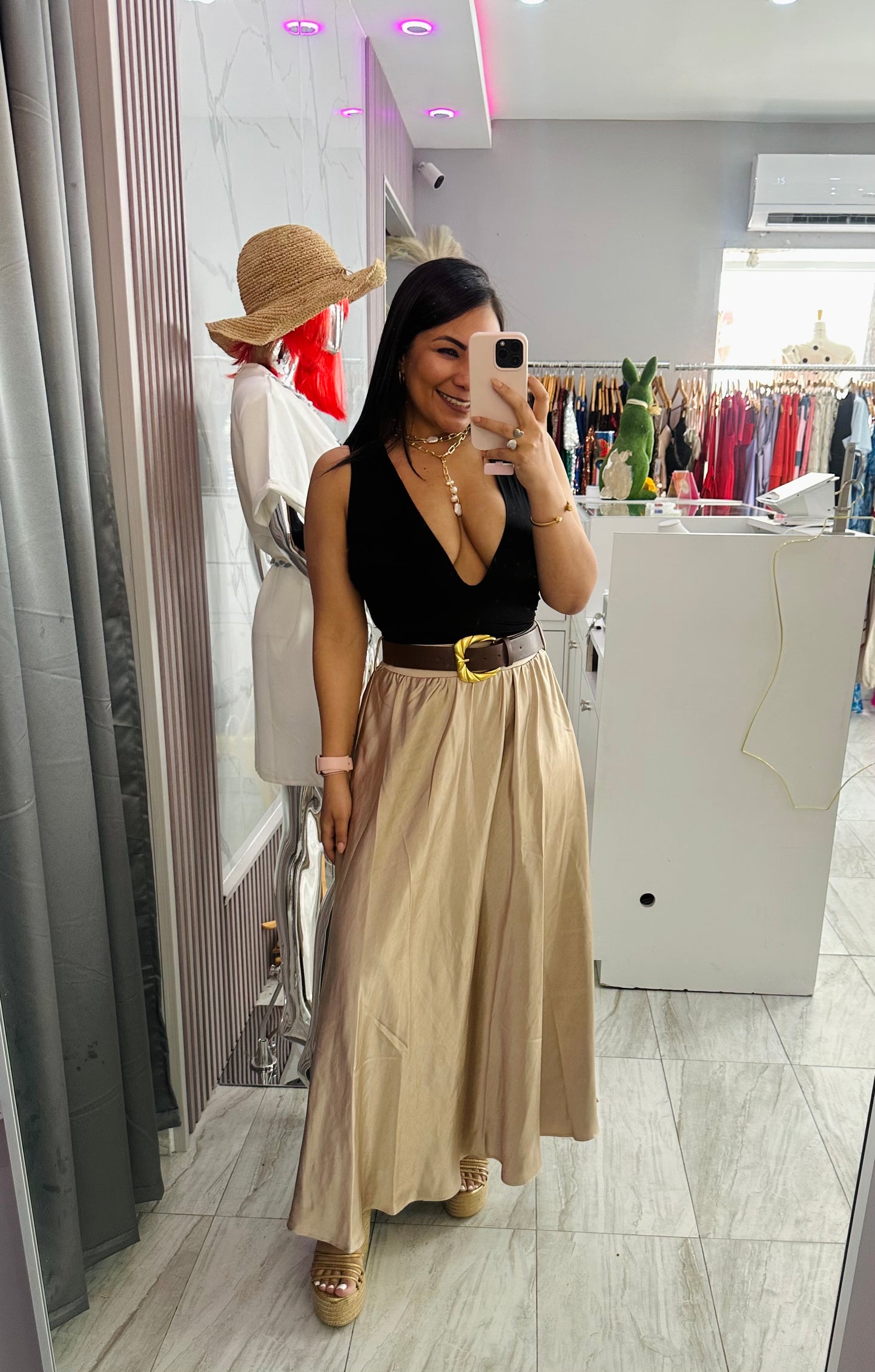 TAUPE MAXI SKIRT WITH BELT