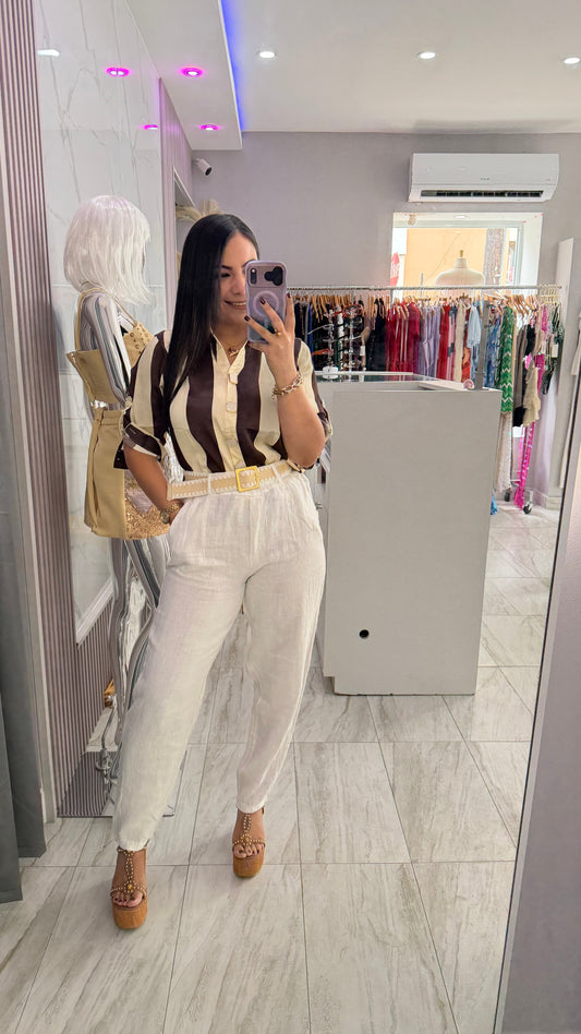 NYLON WHITE PANT WITH BELT