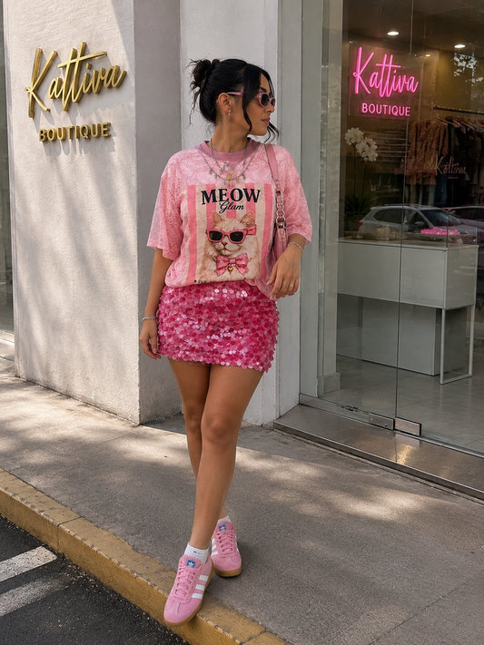 MEAO GLAM PINK LACE TOP